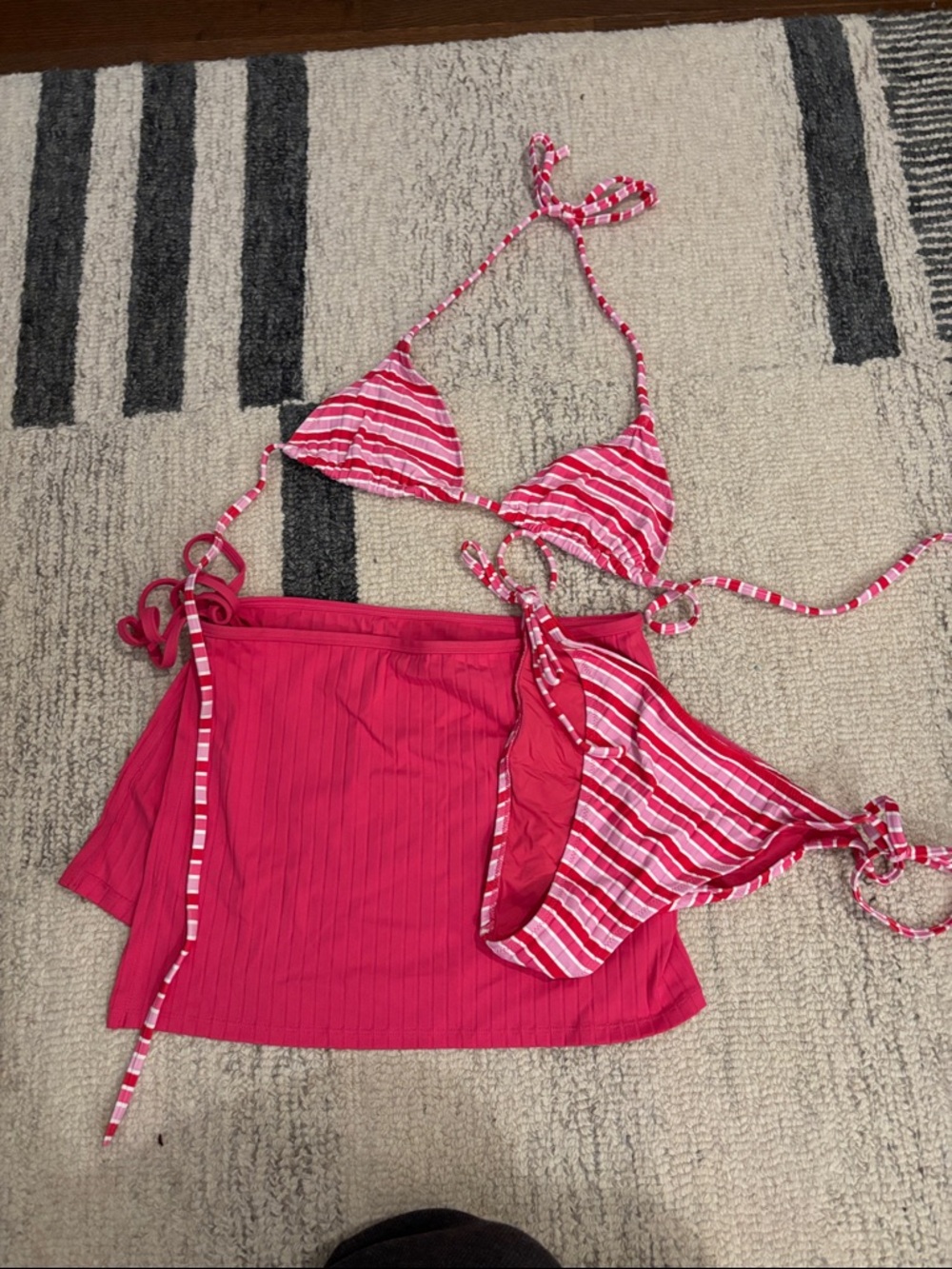 SOLID & STRIPED Pink & White Striped Triangle Bikini, Top & Skirt - Picture 2 of 2